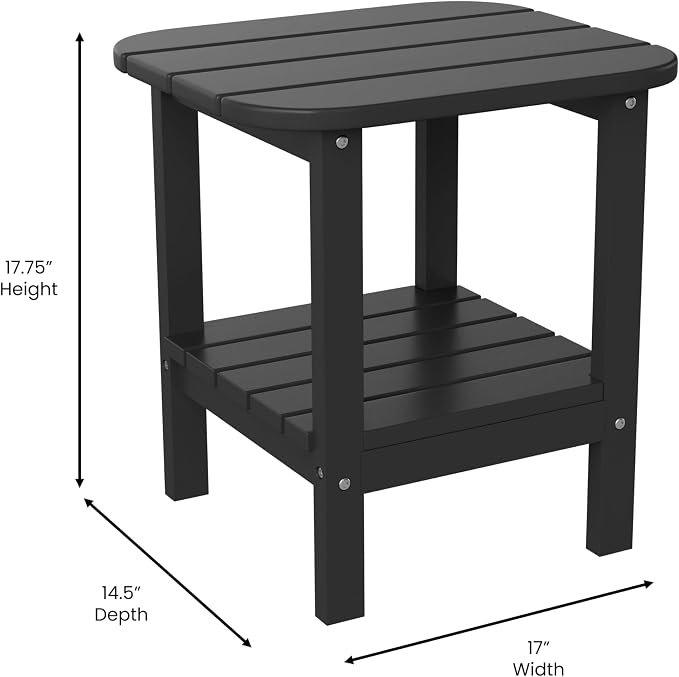 Flash Furniture Newport 2-Tier Adirondack Side Table - Recycled HDPE All-Weather Materials - Indoor/Outdoor - Black