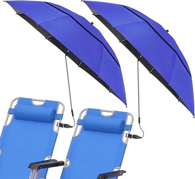 2 Pack 40.9'' Beach Chair Umbrella with 360° Adjustable Canopy & 270° Flexible Clamp, Double Canopy Sun Protection for Wheelchair, Patio, Golf Cart, Camping