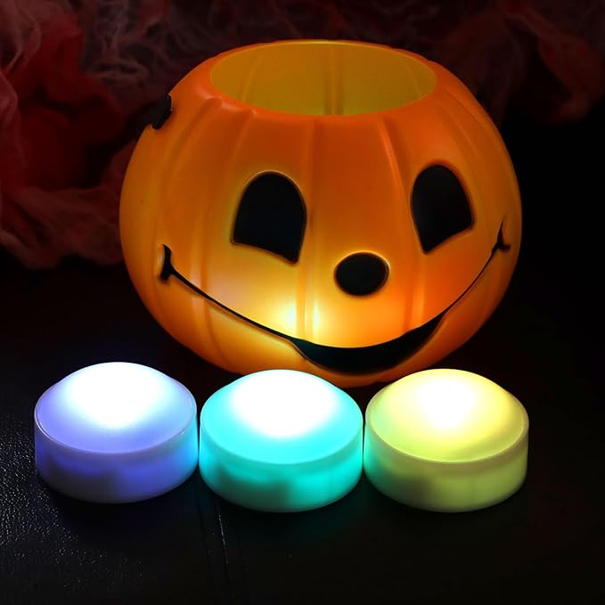 4 PCS Color Changing Halloween LED Pumpkin Candle Lights with Remote and Timer Battery Operated Colored Flameless Candle Set Bulk for Jack-O-Lantern Décor Halloween Party Home Spooky Decorations