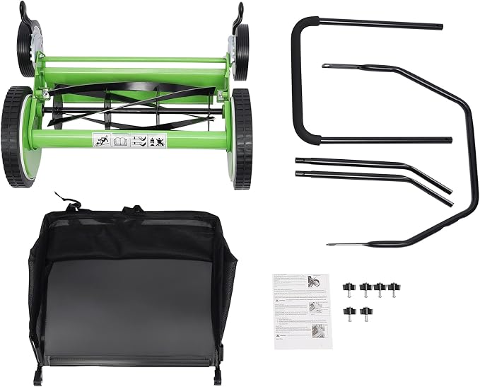 Walk-Behind Lawn Mower, Adjustable Height Push Reel Lawn Mower, Manual Reel Lawn Mower, Dual Wheeled Grass Cutter Sweeper, Reel Mover, Clinder Lawnmower, Push Reel Lawn Mower (16 in)