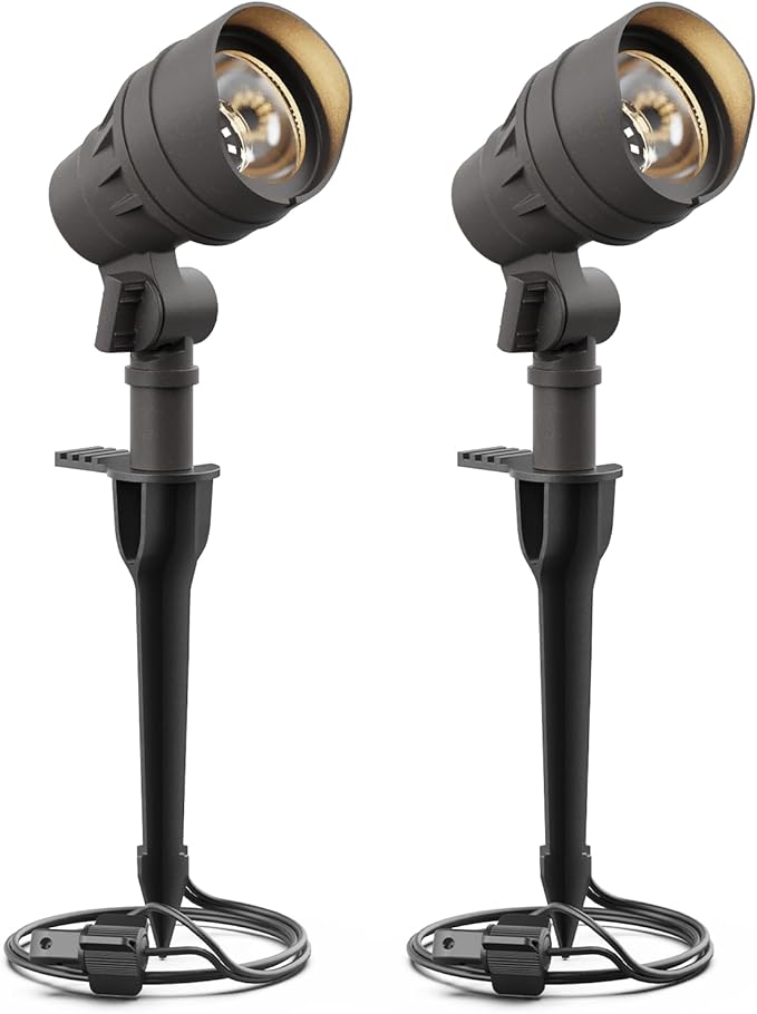 GOODSMAN Landscape Lighting 2PK Low Voltage Landscape Lights Led Low Voltage Landscape Spotlights 4.5W 205 Lumen Floodlights with Cable Connectors Metal Stakes 9127-96603-02A Black