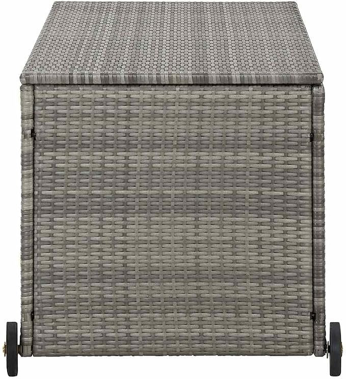 Poly Rattan Garden Storage Box with Wheels, 47.2"x25.6"x24" Light Gray Deck Box for Cushions, Pillows, Blankets, and Toys, Outdoor Patio Storage with Waterproof Inner Bag