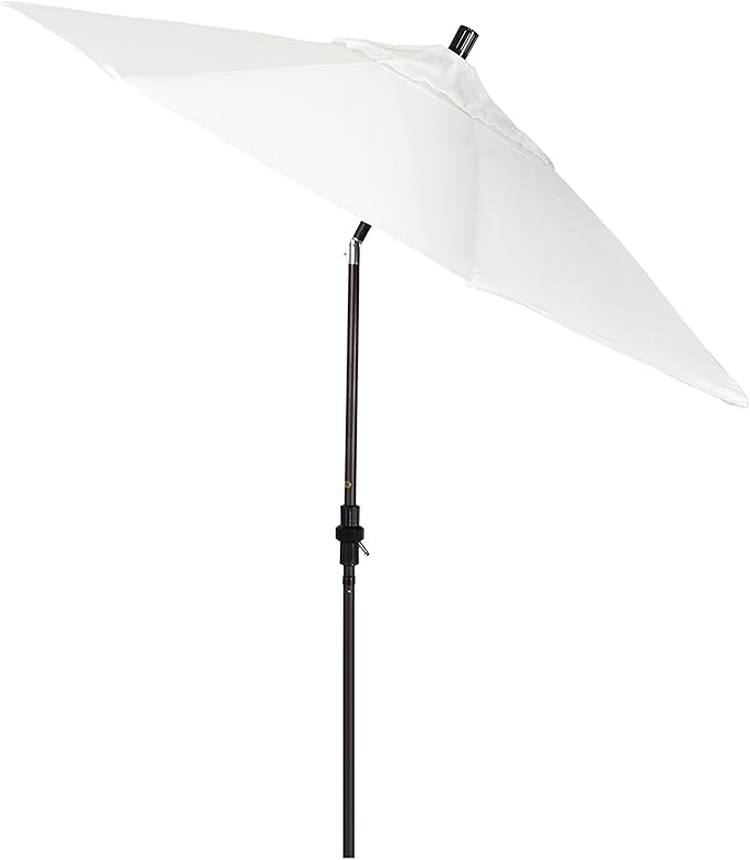 California Umbrella 9' Round Aluminum Market Umbrella, Crank Lift, Collar Tilt, Bronze Pole, White Olefin