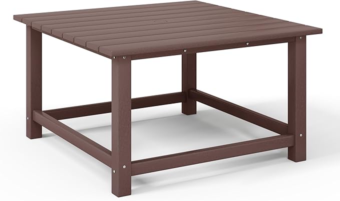 Costaelm Patio Conversation Set, 5 Piece Balcony Furniture, Small Patio Firepit Furniture Outdoor Adirondack Square Coffee Table and Chair for Backyard Lawn Porch Pool Garden, Dark Brown