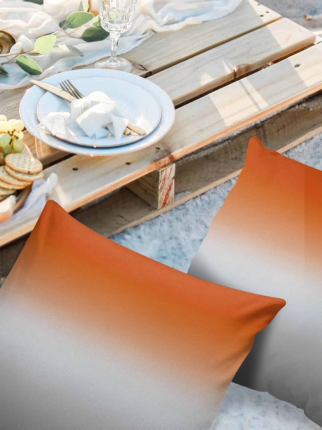 Outdoor Waterproof Throw Pillow Covers Set of 2 Orange Grey Ombre Pillowcases 20x20 Inches Gradient Gradual Color Patio Decorative Pillows Cushion Case Patio Pillows for Couch Bed Chair Garden