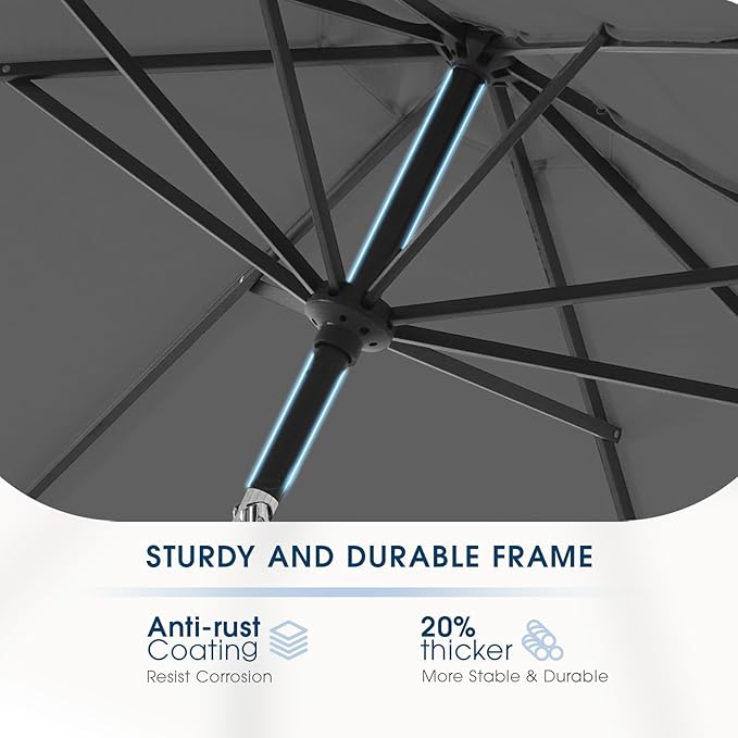 wikiwiki 7.5FT Patio Umbrella with Base, Outdoor Umbrellas with Base Included, 6 Sturdy Ribs, Waterproof Fade Resistant POLYESTER DTY Canopy for Deck, Lawn, Garden, Backyard & Pool, Dark Gray