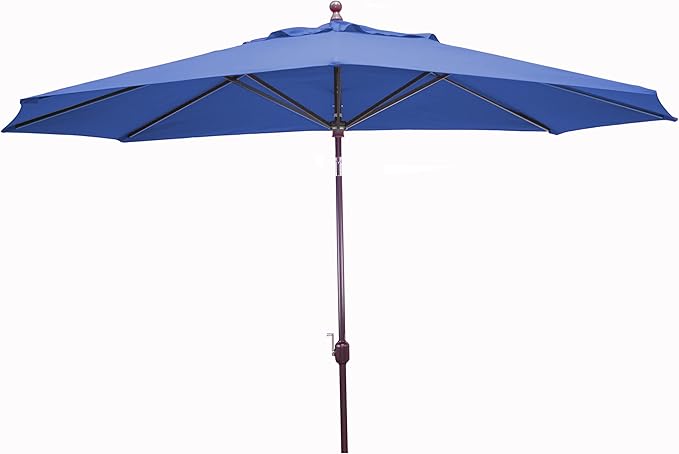 Galtech Deluxe Auto Tilt Market Umbrella 8FT X 11FT Oval Withstands Winds, Heavy Duty Bronze Frame, Sunbrella Pacific Blue Fabric, Stand Alone Patio Umbrella with Crank
