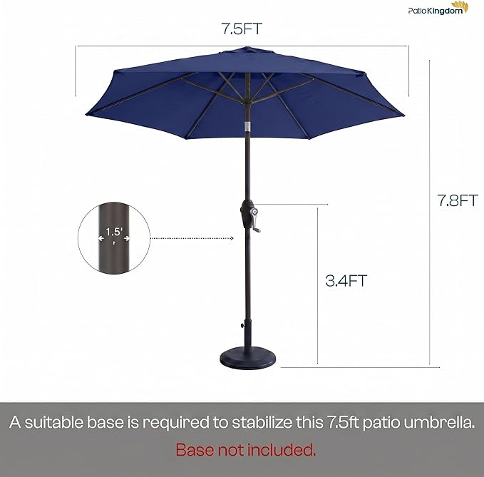 7.5ft Patio Umbrella, Outdoor Table Market Umbrella with Smooth Crank Lift, 6 Windproof Fiberglass Ribs, UPF50+ UV Protection for Deck, Pool, Garden and Backyard