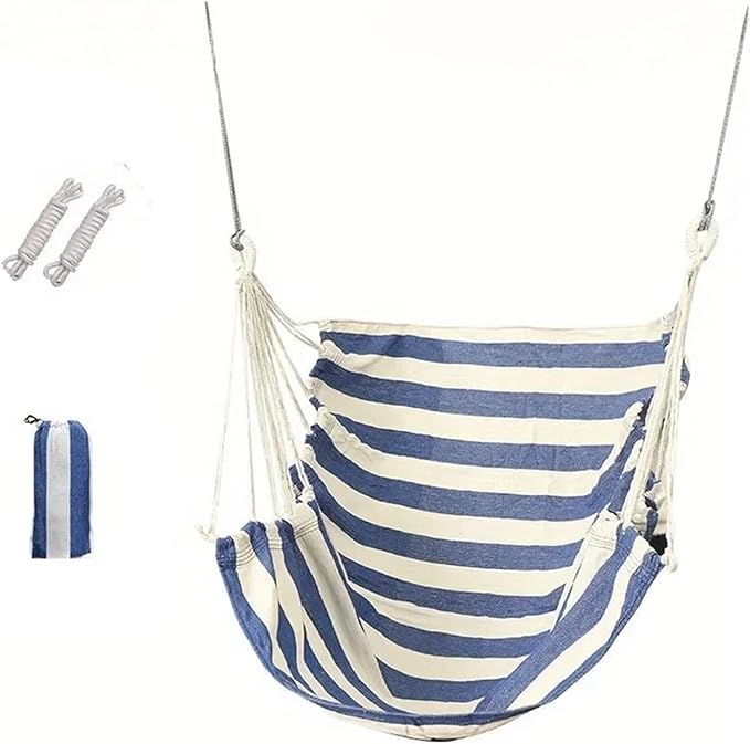 Hammock 1pc Swing Rocking Chair(with Storage Bag Outdoor Hammock Chair Canvas Leisure Swing Chair No Pillow Or Cushion Dormitory Hammock Quick-Opening(Blue and White)