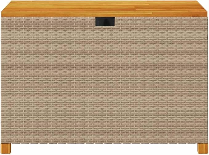 Patio Storage Box Beige 43.3"x21.7"x24.8" Poly Rattan Acacia Wood, Patio Storage Boxes