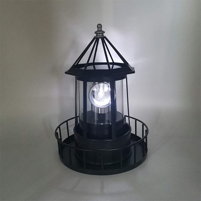 CALIDAKA LED Solar Powered Lighthouse, 360 Degree Rotating Lamp Waterproof Statue Solar LED Lighthouse for Lawn Patio Pond Yard Outdoor Decor (Red)
