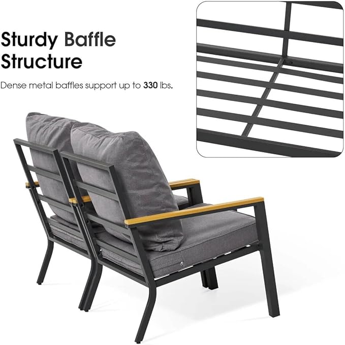 ivinta 4 Pieces Patio Furniture Sets with Coffee Table, Modern Wrought Iron Outdoor Conversation Sets with Removable Seating Cushion for Backyard Garden Porch, PF05 (Gray)