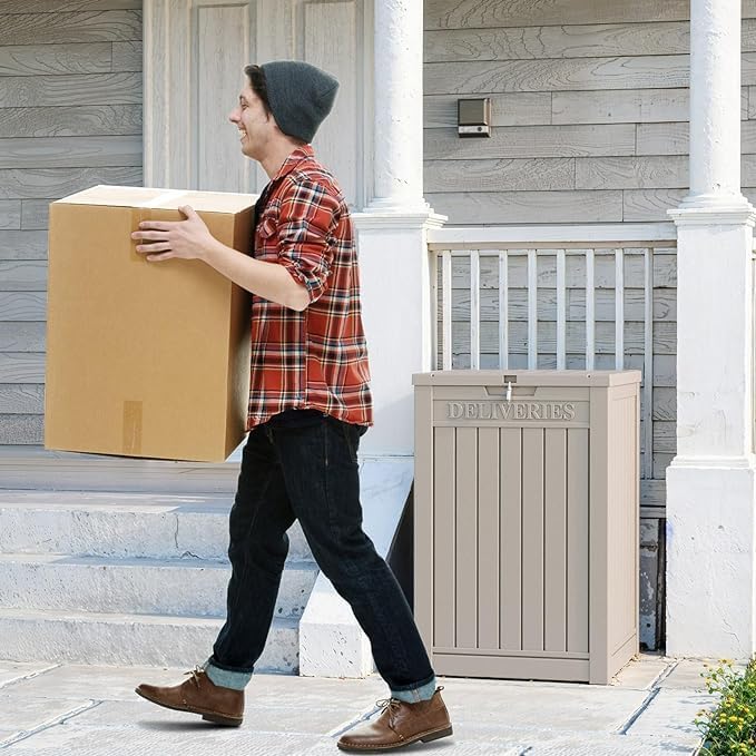 EasyUp Package Delivery Box Outdoor with Lockable Secure Waterproof & UV-Resistant,Anti-Theft Parcel Large Double Wall Resin Outdoor Package Delivery for Porches, Patios,Curbside