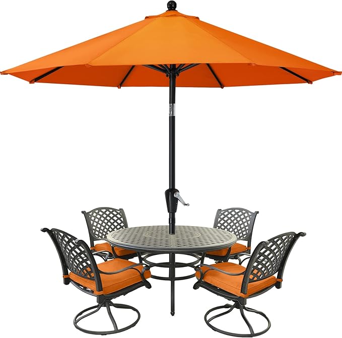 MASTERCANOPY 9FT Patio Umbrella with Push Button Tilt and Crank, Outdoor Market Umbrella with 8 Sturdy Ribs, UV Protection & Waterproof for Garden, Deck, Backyard, Pool (Orange)