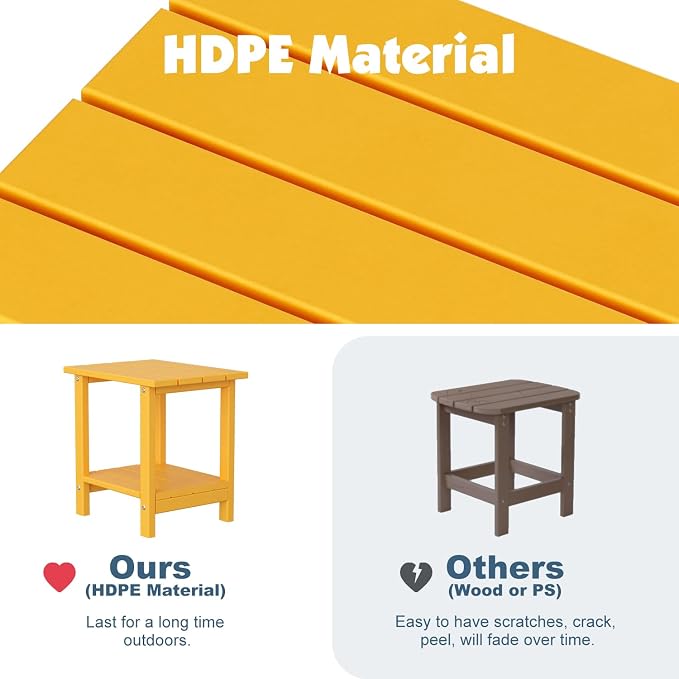 Adirondack Outdoor Side Table, 16.5” HDPE Small Patio Table with Storage Shelf, Weather Resistant End Table for Porch, Pool & Yard (Orange)