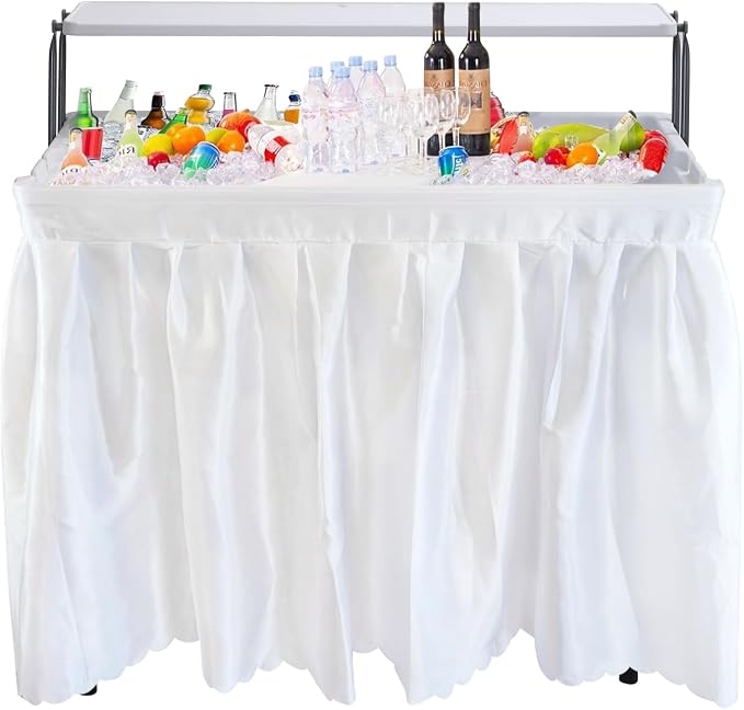 Nice C 4 ft Folding Ice Cooler Table, Party Cooler, Grazing Table, Tables with Drain, Bar Cooler Tables, with Matching Skirt, Storage Shelf (White)