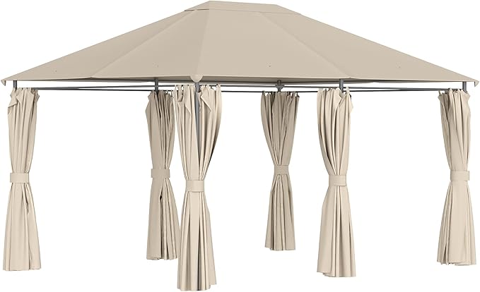Outsunny 10' x 13' Outdoor Patio Gazebo Canopy Shelter with 6 Removable Sidewalls, & Steel Frame for Garden, Lawn, Backyard and Deck, Khaki