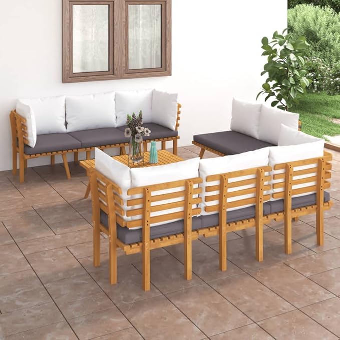 Patio Lounge Set with Cushions,Patio Furniture Sets,Patio Conversation Sets,Outdoor Furniture Sets,for Garden,Backyard,Outdoor,8 Piece Solid Acacia Wood