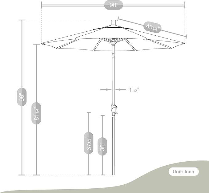 California Umbrella 7.5' Round Aluminum Market Umbrella, Crank Lift