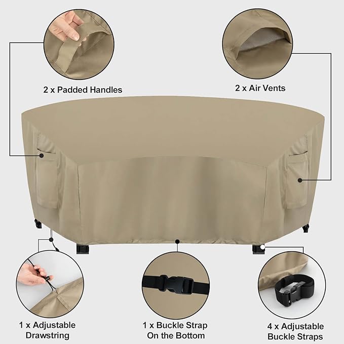 OutdoorLines Waterproof Curved Outdoor Sectional Cover - UV Resistant Windproof Patio Sectional Sofa Covers for Deck, Lawn and Backyard, Heavy Duty Furniture Covers (90Lx34Dx32Hx46FL, Camel)