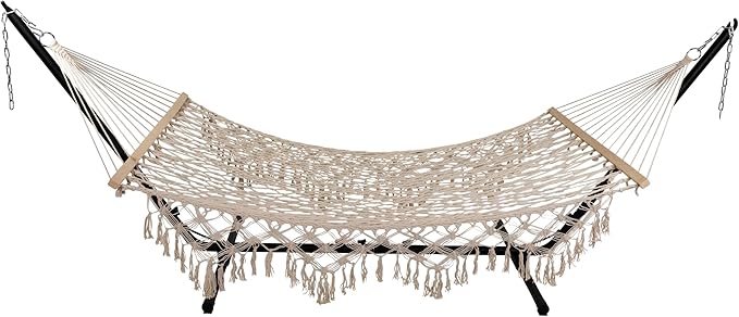 Northlight 74" White Lattice Macrame Rope Hammock with Wooden Bars