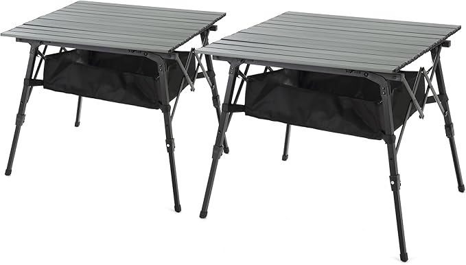 ARROWHEAD OUTDOOR 2-Pack 39" Aluminum Folding Camp Roll Up Table w/Adjustable Height, Undertable Mesh Storage, Carry Bag