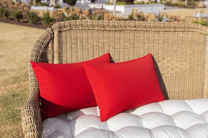 RSH DECOR: Sunbrella Lumbar Throw Pillows Set of 4 | 20" x 12" | Water and Fade-Resistant Performance Fabric | Outdoor Pillow Covers with Down-Alternative Inserts | Canvas Jockey Red