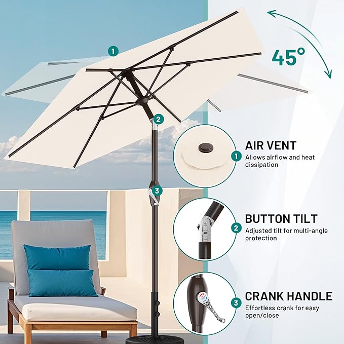 AreShark 7.5FT Patio Umbrella Table Market Umbrella w/Tilt and Crank, Heavy-Duty Outdoor Umbrellas for Pool, Deck, Garden and Backyard, Cream White