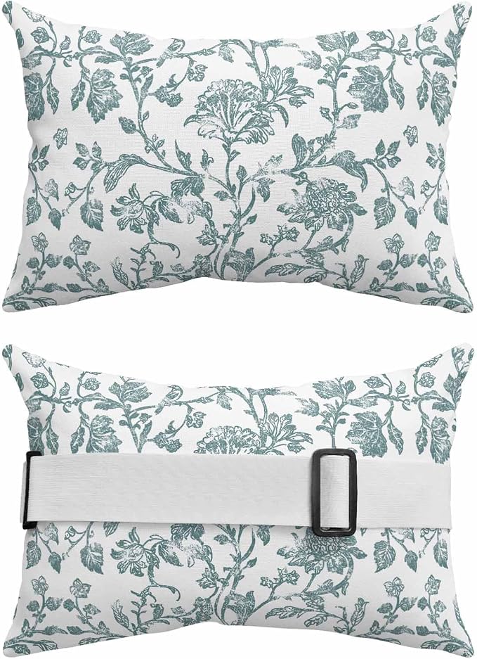 Pack of 2 Outdoor Lumbar Pillow Covers 11x16 Inch, Teal Blue Green Waterproof Throw Pillow Covers Set, Vintage Farmhouse Boho Flower Leaf Indoor&Outdoor Decorative Cushion Cases for Patio Porch Beach