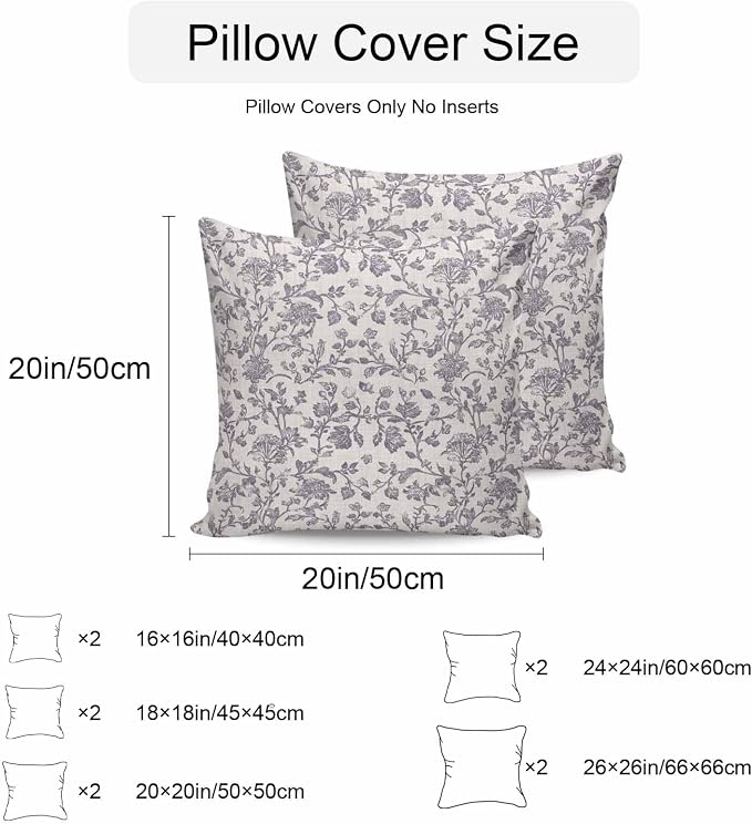 Purple Floral Leaf Outdoor Pillow Covers 16x16 Inch Throw Pillow Covers Set of 2 Waterproof Decorative Pillow Cases Retro Farmhouse Plant Tree Branch Cushion Covers for Patio Furniture Garden Couch