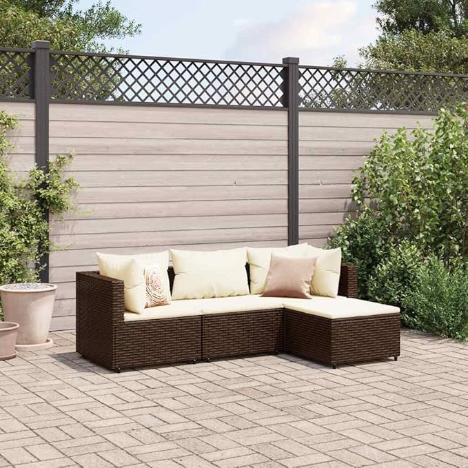 Outdoor Seating Furniture,Outdoor Conversation Sets,4 Piece Patio Lounge Set with Cushions Brown Poly RattanSuitable for Patio, Garden, Gazebo Low