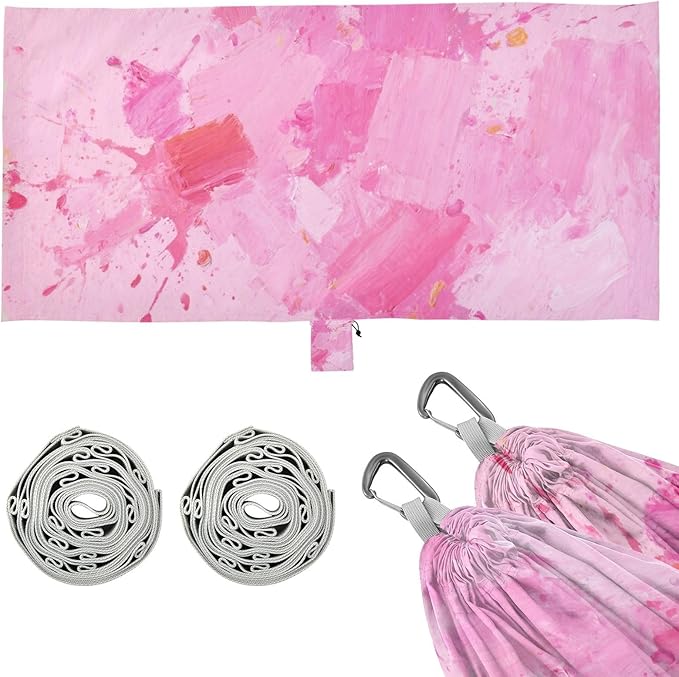 Abstract Art Square Splash Ink Pink Outdoor Hammock with Portabl Carry Bag Cloth Hammock for Indoor Outdoor Patio