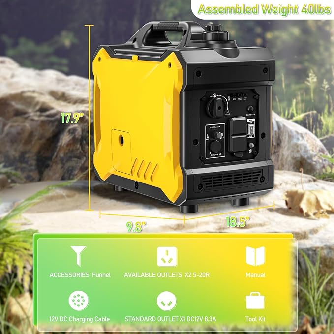 Super Quiet Inverter Generator 2000w Portable Generator, 79.7CC Ultra Light Epa Compliant