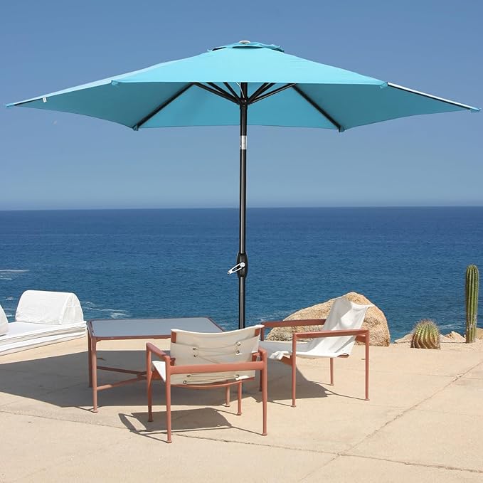 9ft Patio Umbrella Outdoor Portable Table Market Umbrella with Push Button Tilt/Crank,Blue