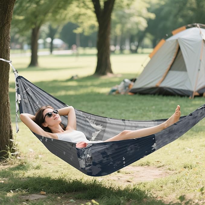 Distressed Denim Patchwork Hammocks with Tree Straps Swing Hammock for Indoor Outdoor Patio