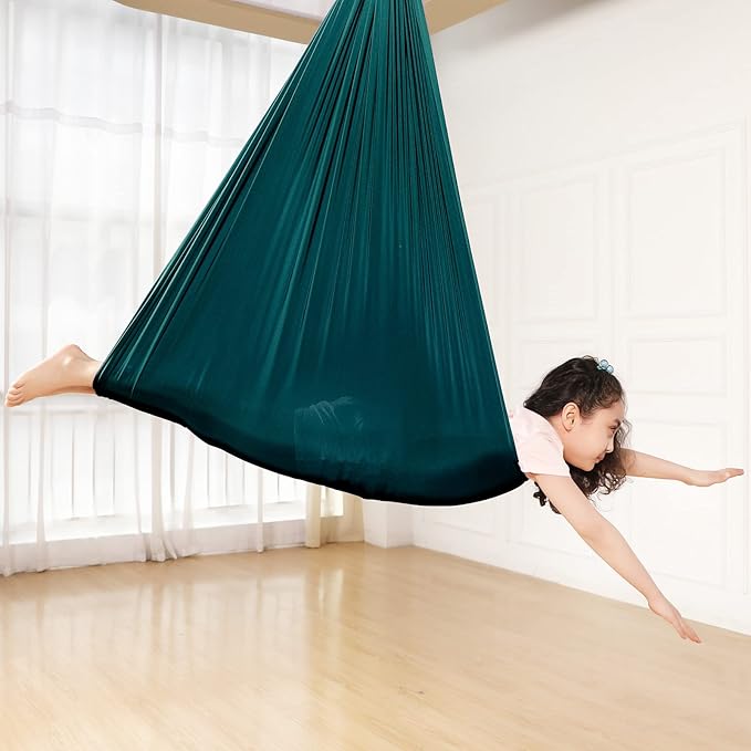 Yoga Swing for Kids Hammock Children Hangin Indoor Outdoor Autism Aspergers,ADHD Kids Hangin Therapy Swing 110inch x 59inch (Hardware Included) Dark Green