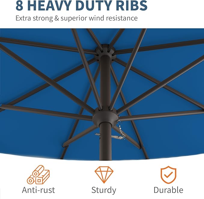 10FT Patio Umbrella, Outdoor Umbrella with Push Button Tilt and Crank, 8 Sturdy Ribs, UV Protection & Waterproof Market Umbrella for Pool, Backyard, Beach,Deck (Royal blue)