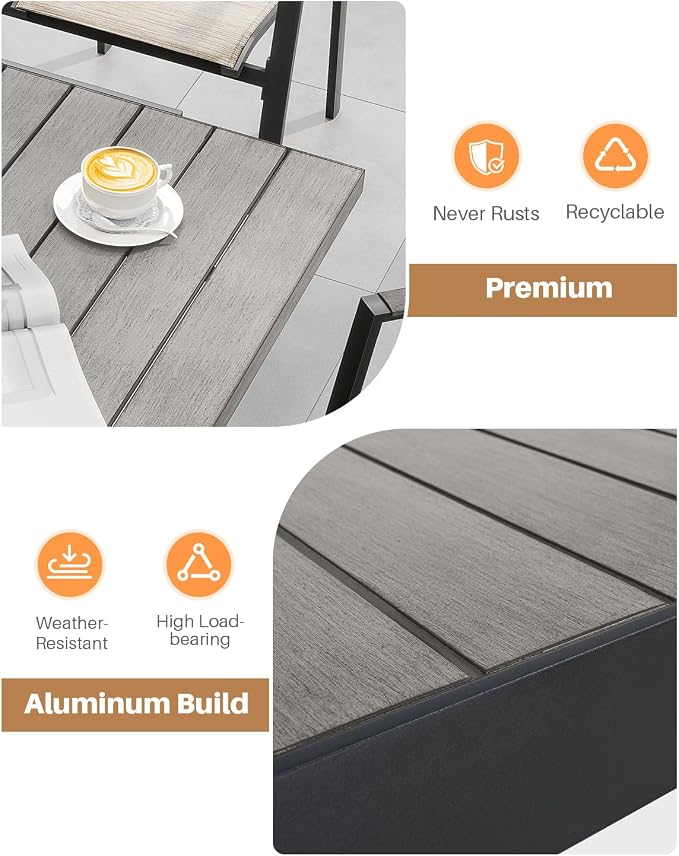 Expandable Outdoor Dining Table for 8 Person, Never-Rust Aluminum Patio Dining Table, 63''-83'' Extendable Dining Table with Umbrella Hole for Backyard Deck Indoor or Outdoor Meals, Limed Oak