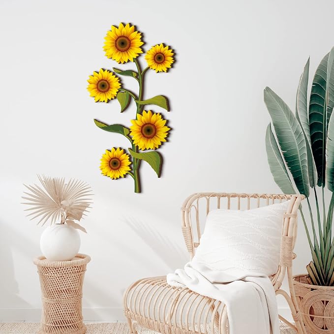 Ferraycle Wooden Sunflower Wall Decor Hanging Sunflower Outdoor Decor Rustic Flower Wall Art Yellow Large Farmhouse Wooden Signs for Indoor Bathroom Porch Patio Bedroom Accessories