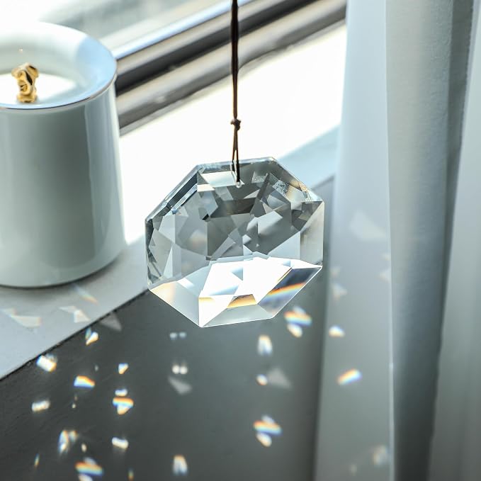3'' Large Crystal Suncatcher Prisms for Window Hanging Clear Crystal Prism | Sun Catcher Indoor Window,Glass Ornaments For Christmas Tree Home Garden Decor,Light Catcher,Rainbow Maker,Large Prisms