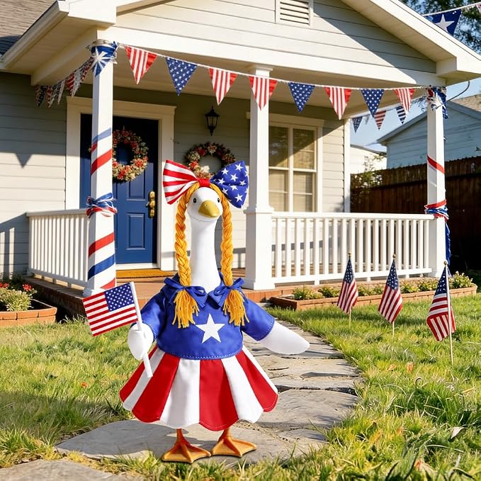 Celltestria 4th of July Goose Outfits for 23" Geese Patriotic Goose Clothes Independence Memorial Day Porch Goose Costume for USA 250th Anniversary Outdoor Patio Yard Lawn Garden Decoration