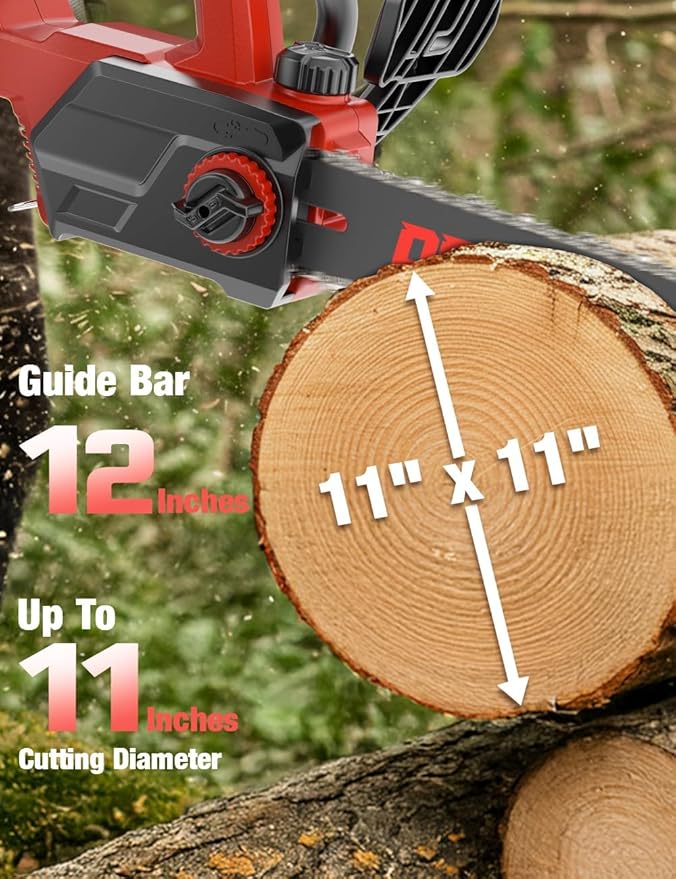 12 Inch Brushless Electric Chainsaw Cordless, for Milwaukee M18 Battery,44.3 FT/S Powerful Cutting Heavy Duty Chain Saw, Auto Oiler Low Kickback Battery Powered Chainsaw for Tree Trimming Wood Cutting
