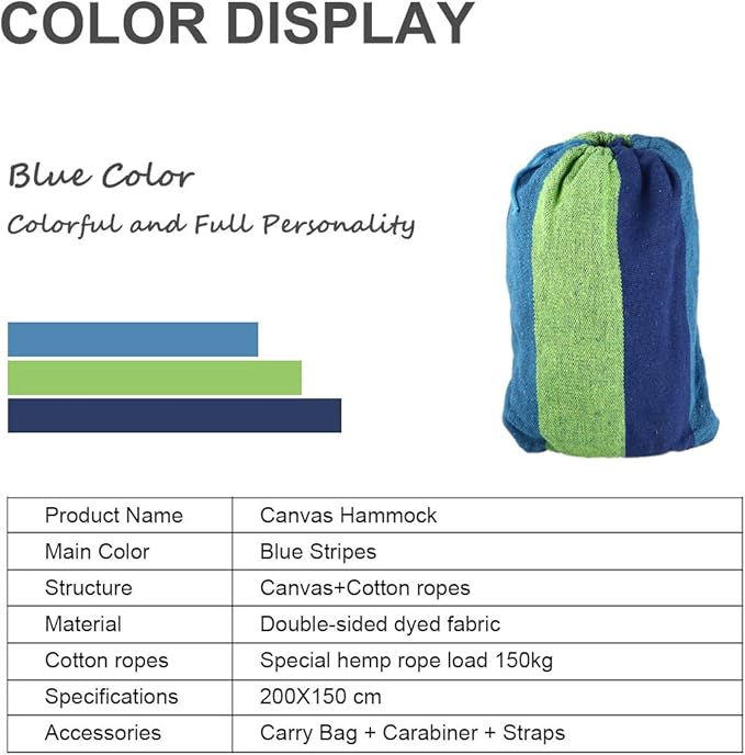 Single/Double Hammock Portable Swing Hanging Bed for Backyard, Park, Outdoor and Indoor Use, Free Carrying Bag Included Blue 200cm x 150cm Combo B (id: d24 2fa 19a f6e cd6