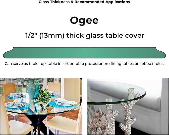 46 Inch Round Tempered Ogee Polished Edge Glass Table Top -1/2” Thick Round Glass Table Top–Heavy Duty, Dining, Coffee, and Office Tables by Fab Glass and Mirror