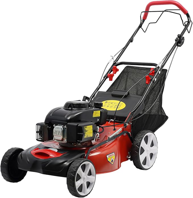 Self-propelled Gas Lawn Mower，20 Inch 140cc Push Mowers，8 Position Height Adjustable Gas Lawn Mower，Walk-Behind Lawn Mowers with 60L/15.85gallon Capacity Bag