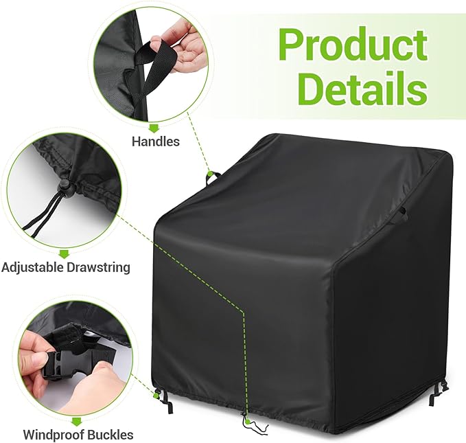 Kasla Patio Chair Cover, Waterproof Heavy Duty Cover for Outdoor Rocking Chair & Rattan Wicker Chair & Swivel Chair (Black, 33"L×35"W×36"H)
