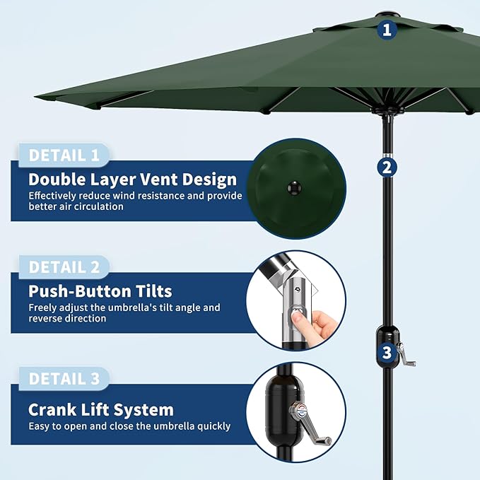 Garvee 9FT Patio Umbrella - Outdoor Table Umbrella with Smooth Crank Lift, Push Button Tilt and 8 Sturdy Ribs - Market Umbrella UV Protection Waterproof for Pool, Deck, Yard, Garden