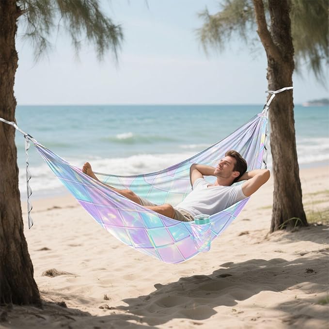 Rainbow Dragon Scales Shimmering 330lb Capacity Outdoor Hammock Rope Hammock for Outside Patio Backyard Poolside hamacas para Deck