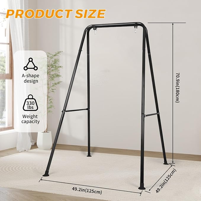 Swing Stand Only, Hammock Chair Stand, Heavy-Duty Metal Stand, Multi-Use Swing Frame for Indoor and Outdoor, Backyard, Max Load 300lbs, Hammock Chair not Included (Black)