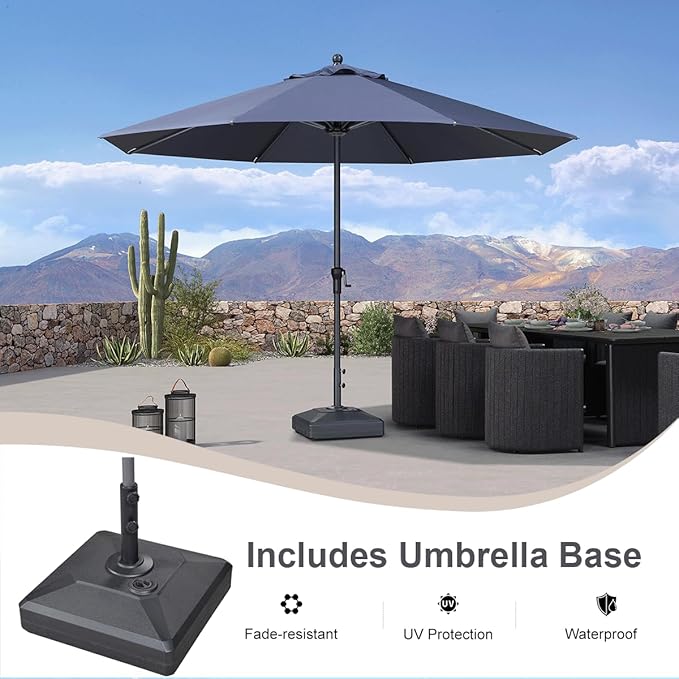 PURPLE LEAF 11' Round Patio Market Umbrella with Base Outdoor Table Umbrellas Aluminum Frame Sun Shade with 8 Sturdy Ribs for Garden Deck Lawn Pool Navy Blue